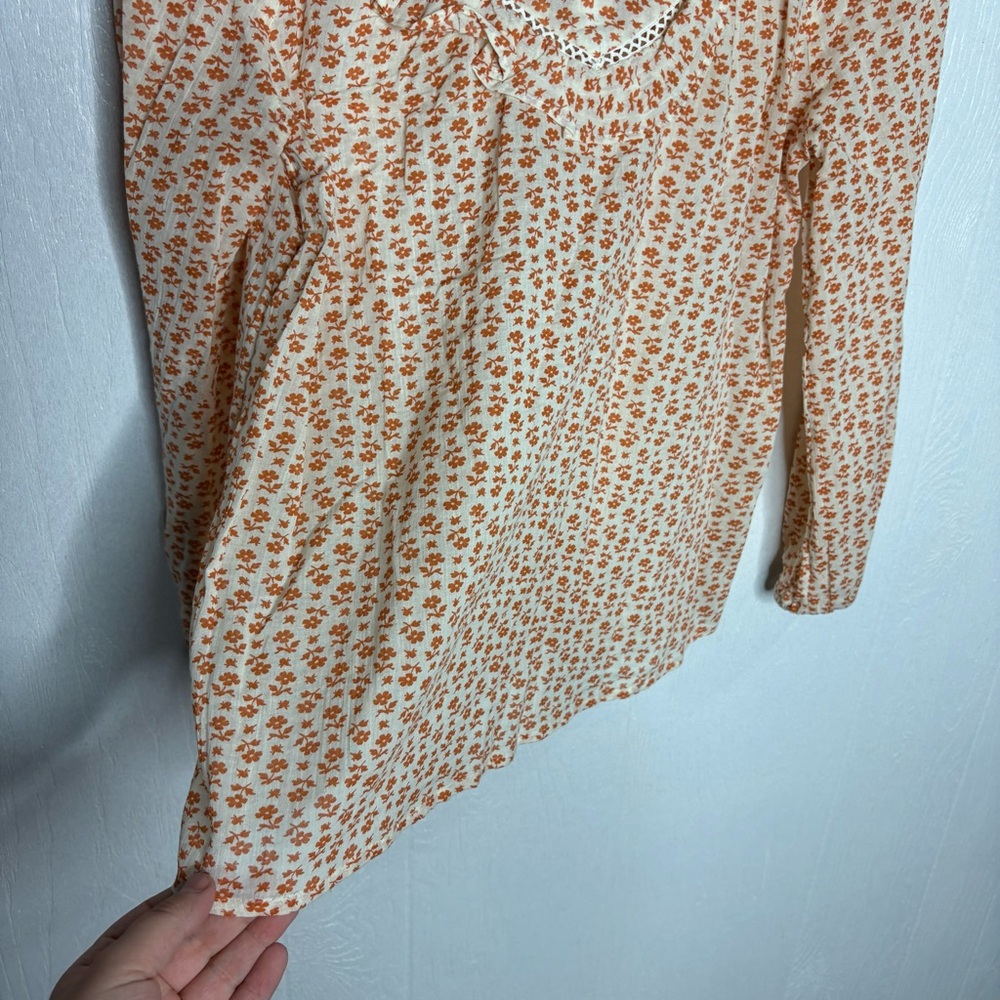 Madewell Floral Ruffle Blouse in Cream and Orange - Picture 12 of 13